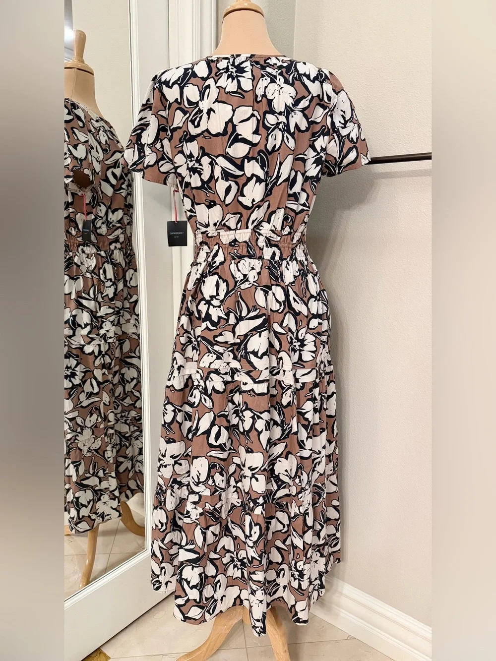 Cynthia Rowley Floral Tiered Maxi Dress XL Pockets Smocked Waist NWOT